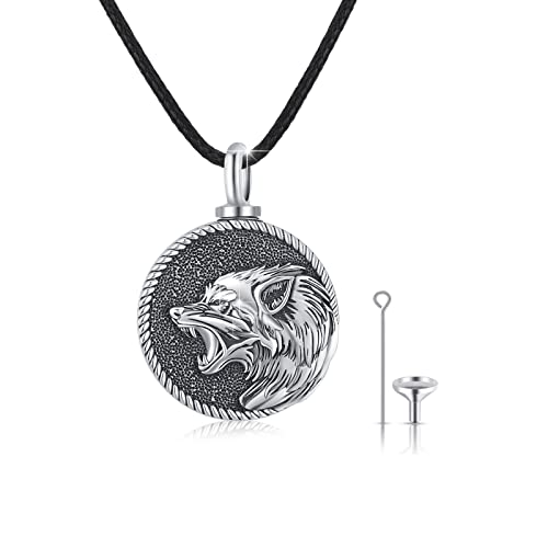 REDSUN Wolf Halskette 925 Sterling Silber Kopf Kremation Anhänger Halskette Tier Schmuck Memorial Andenken Geschenke für Frauen Männer von REDSUN