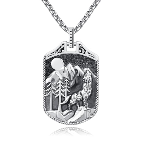 REDSUN Wolf Halskette 925er Sterlingsilber Wolf Halskette Berg Anhänger Mountain Gebirge Kette Schmuck Geschenke für Männer Skifahrer Wanderer Camper Kletterer Naturliebhaber von REDSUN