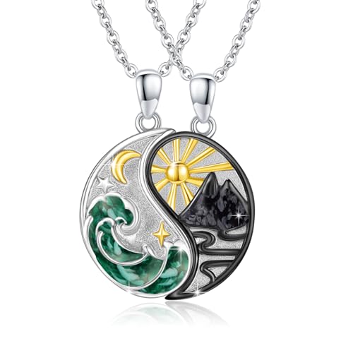 REDSUN Yin Yang Halskette 925 Sterling Silber Berg Sonne Anhänger Halskette für Paar BFF Kette 2ps Freundschaftskette Schmuck Geschenke für Damen Herren Couple Tochter （Malachit） von REDSUN