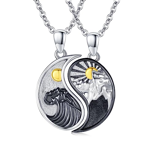 REDSUN Yin Yang Halskette 925 Sterling Silber Yin Yang Kette Sonne Anhänger Sonne Mond Anhänger für Paar Geschenk für Damen Herren Freunde Paar von REDSUN