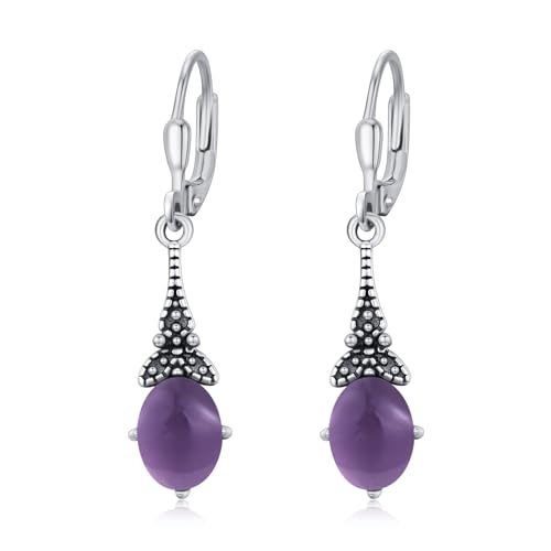 Retro Teardrop Tropfen Ohrringe 925 Sterling Silber hängend mit Lila Geburtsstein Ohrringe Vintage Tropfen Ohrringe Bohemian Ethnic Schmuck Geschenke für Sie Frauen von REDSUN