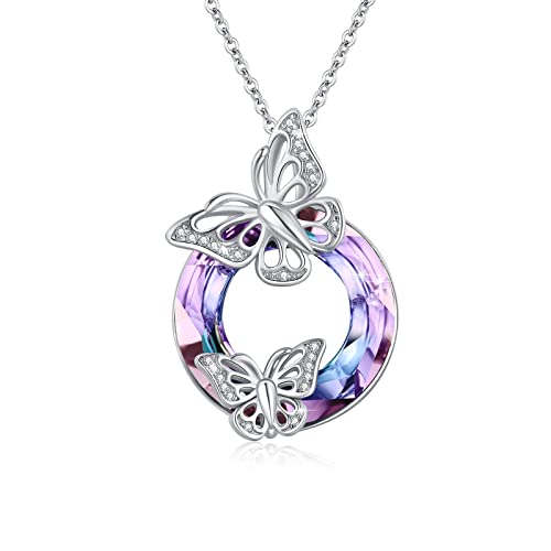 REDSUN Schmetterling Halskette 925 Sterling Silber Kristallkette Schmetterling Halskette Frauen Kristall Anhänger Schmuck Frauen Mädchen Tochter Freundin Paar Geschenke von REDSUN