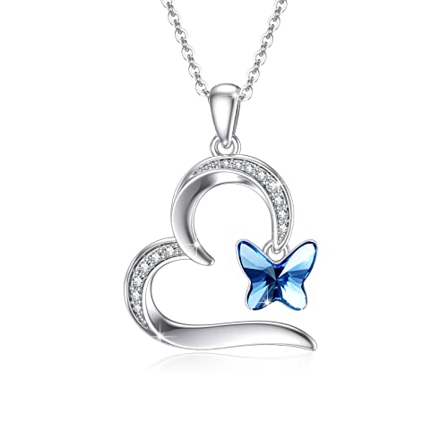 REDSUN Schmetterling Halskette 925 Sterling Silber Schmetterlinge Anhänger Halskette mit Kristall Frauen Schmetterling Schmuck Weihnachten Geschenke für Frauen Mädchen Freundin, Sterling Silber von REDSUN