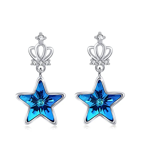 Kronen Ohrringe 925 Sterling Silber Kronen Ohrstecker mit Stern Kristall Ohrringe Ohrringe Mädchen Hängend Geschenk Kristall ohrringe für Kinder Damen Mama Tochter Muttertagsgeschenke von REDSUN