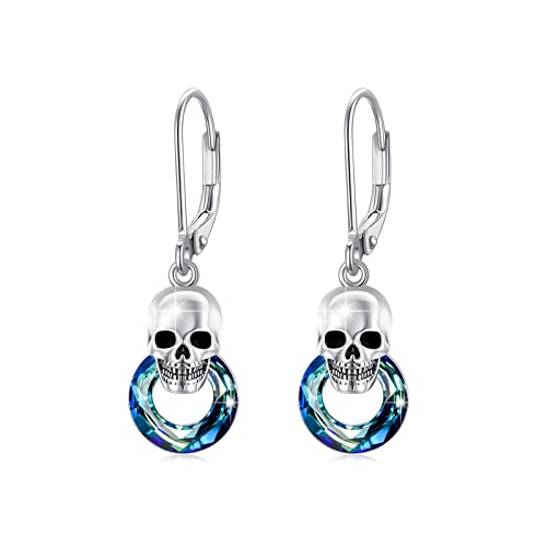 Totenkopf Ohrringe Hängend 925 Sterling Silber Kristall Ohrstecker Halloween Totenkopf Ohrringe Schädel Anhänger Goth Schmuck Halloween Geschenke für Ehemann von REDSUN