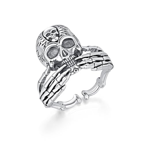 REDSUN Totenkopf Ring 25 Sterling Silber Herren-Skelettkopf-Fingerring Retro Gothic Ringe Skull Schmuck für Herren Damen Offen Fingerring für Halloween Weihnachten Geburtstag REDSUN Totenkopf Ring 25 Sterling Silber Herren-Skelettkopf-Fingerring Retro Gothic Ringe Skull Schmuck für Herren Damen Offen Fingerring für Halloween Weihnachten Geburtstag von REDSUN