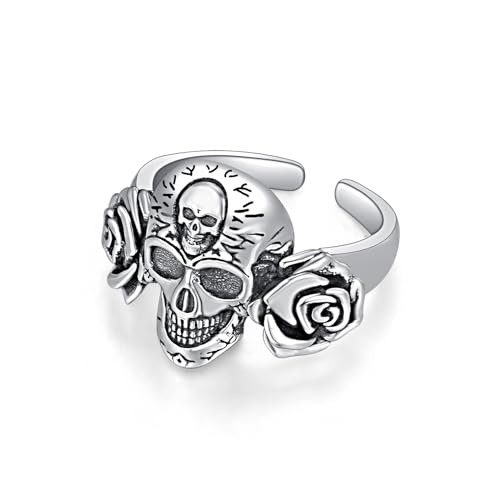 Totenkopf Ring 25 Sterling Silber Totenkopf Rose Ringe Gothic Ringe Verstellbarer offener Ring Skull Ring Knochen Fingerring für Halloween Weihnachten Geburtstag Totenkopf Ring 25 Sterling Silber Totenkopf Rose Ringe Gothic Ringe Verstellbarer offener Ring Skull Ring Knochen Fingerring für Halloween Weihnachten Geburtstag von REDSUN