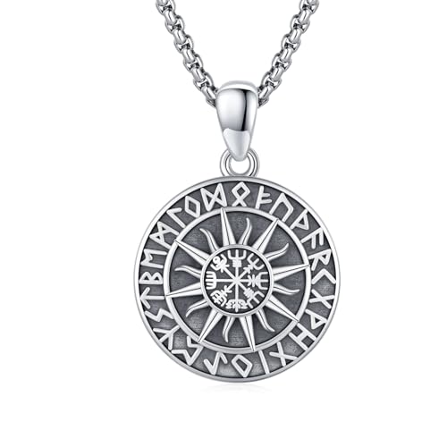 ViKing Halskette 925 Sterling Silber Sonne Kette Wikinger Nordischer Kette Halskette Wikinger Amulett Schmuck Geschenke für Herren Damen von REDSUN