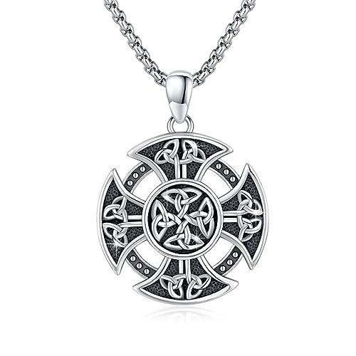 Keltisches Kreuz Halskette 925 Sterling Silber ViKing Kreuz Kette Wikinger Amulett Nordischen Mythologie Wikinger Anhänger Schmuck Geschenk für Herren Damen von REDSUN