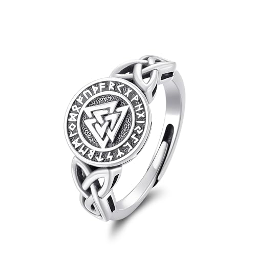Viking Rune Fingerring 925 Sterling silber Celtic Knot Ringe Trinity Irish Vintage Ring Amulett mit Runen WikingerschmuckSchmuck Geschenk für Ehemann Frauen Herren von REDSUN