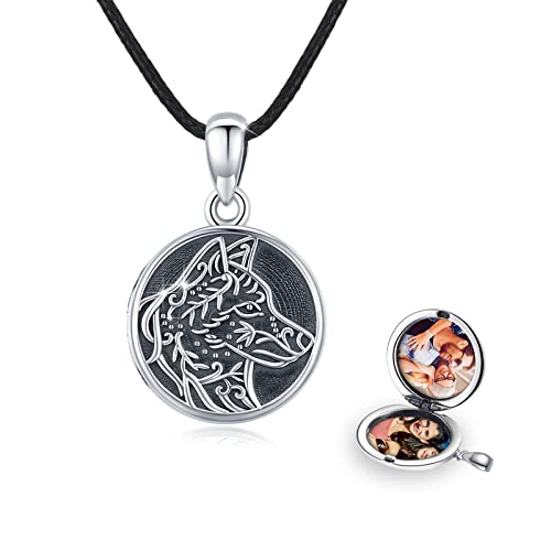 REDSUN Wolf Halskette 925 Sterling Silber Medaillon Kette Foto Medaillon Amulett Medallion mit Foto Schmuck Anhänger Schmuck für Tochter Mädchen Mutter Geschenke von REDSUN