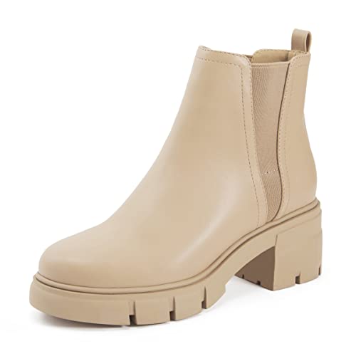 REDTOP Damen Chelsea Boots Elastic Chunky Block Heel Platform Lug Sole Ankle Booties, Hautfarben, 41 EU REDTOP Damen Chelsea Boots Elastic Chunky Block Heel Platform Lug Sole Ankle Booties, Hautfarben, 41 EU von REDTOP