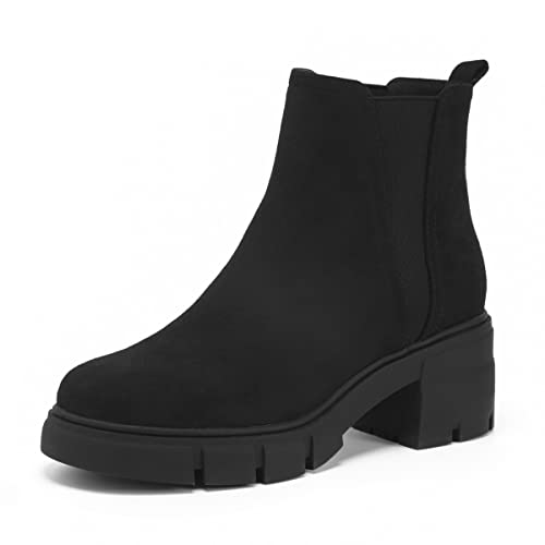 REDTOP Damen Chelsea Boots Elastic Chunky Block Heel Platform Lug Sole Ankle Booties, Schwarzes Wildleder, 39.5 EU REDTOP Damen Chelsea Boots Elastic Chunky Block Heel Platform Lug Sole Ankle Booties, Schwarzes Wildleder, 39.5 EU von REDTOP