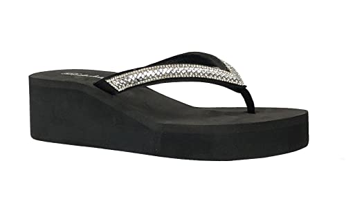 REDVOLUTION Mädchen Strass Sandalen Plateau T-Riemen Jewel Sandalen Strand Flip Flop, Edelstein, Schwarz, 2 Big Kid REDVOLUTION Mädchen Strass Sandalen Plateau T-Riemen Jewel Sandalen Strand Flip Flop, Edelstein, Schwarz, 2 Big Kid von REDVOLUTION