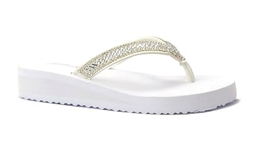 REDVOLUTION Mädchen Strass Sandalen Plateau T-Riemen Jewel Sandalen Strand Flip Flop, Edelstein, Weiß, 5 Big Kid REDVOLUTION Mädchen Strass Sandalen Plateau T-Riemen Jewel Sandalen Strand Flip Flop, Edelstein, Weiß, 5 Big Kid von REDVOLUTION