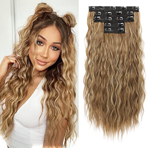 REECHO Clip in Extensions, 5 Teile Haarverlängerungen zum Einclipsen dicke lange lockere Wellen Haarverlängerungen Unsichtbare Spitze Flechte Natürliche weiche haarteile für Frauen von REECHO