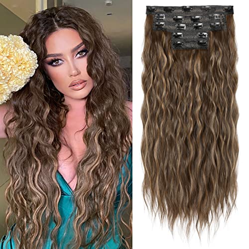 REECHO Clip in Extensions, 5 Teile Haarverlängerungen zum Einclipsen dicke lange lockere Wellen Haarverlängerungen Unsichtbare Spitze Flechte Natürliche weiche haarteile für Frauen von REECHO