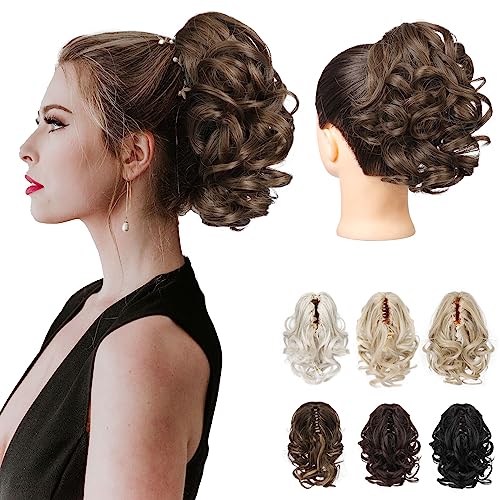 REECHO Pferdeschwanz Haarverlängerung, 23 cm Kurze lockige gewellte Haarklammer Haarteil Pferdeschwänze Haarverlängerungen Haarteile für Frauen Ponytail Extension - Rotbraun von REECHO