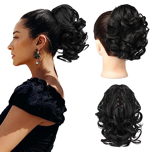 REECHO Ponytail Extension, 23 cm Kurze lockige gewellte Haarklammer Haarteil Pferdeschwänze Haarverlängerungen Haarteile für Frauen Ponytail Extension - Schwarz REECHO Ponytail Extension, 23 cm Kurze lockige gewellte Haarklammer Haarteil Pferdeschwänze Haarverlängerungen Haarteile für Frauen Ponytail Extension - Schwarz von REECHO