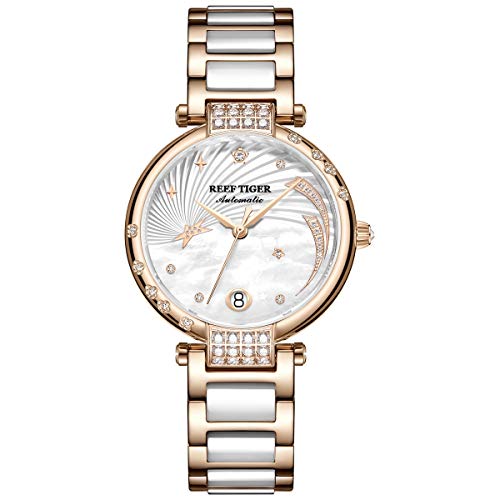 REEF TIGER Damenuhr Analog Automatik mit Rosegold Armband RGA1592-PWT, Armband von REEF TIGER