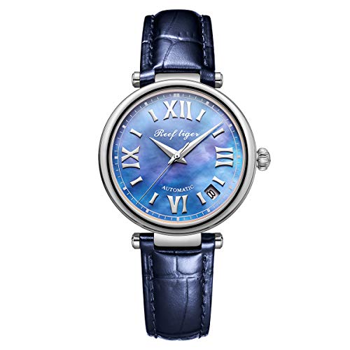 REEF TIGER Damen Uhr analog Automatik mit Leder Armband MOP Wählen RGA1595 (RGA1595-YLL) von REEF TIGER