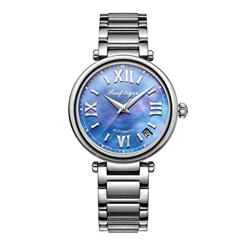 REEF TIGER Damen Uhr analog Automatik mit Leder Armband MOP Wählen RGA1595 (RGA1595-YLY) von REEF TIGER