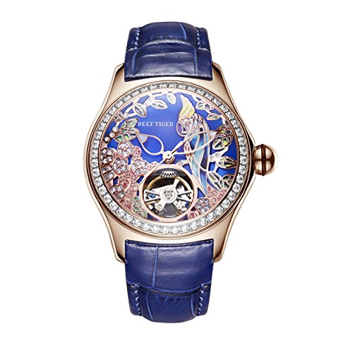 REEF TIGER Damen Uhr analog Automatik mit Leder Armband ORGA7105-PLLD von REEF TIGER