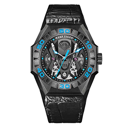 REEF TIGER Herren Tourbillon Automatik mit Edelstahl Armband RGA6912 (RGA6912-BBLL) von REEF TIGER