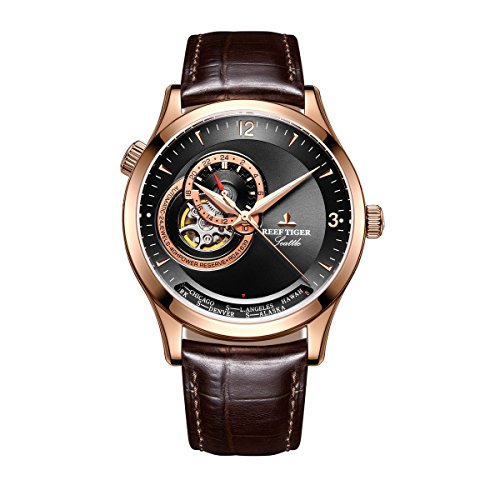 REEF TIGER Herren Uhr analog Automatik mit Leder Armband RGA1693-PBS1 von REEF TIGER