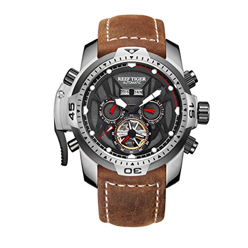 REEF TIGER Herren Uhr analog Automatik mit Leder Armband RGA3532-YBSR von REEF TIGER