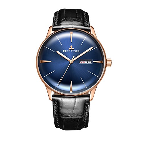 REEF TIGER Herren Uhr analog Automatik mit Leder Armband RGA8238 (RGA8238-PLB) von REEF TIGER