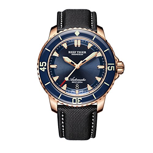REEF TIGER Herren Uhr analog Automatik mit Nylon Armband RGA3035-PLB von REEF TIGER