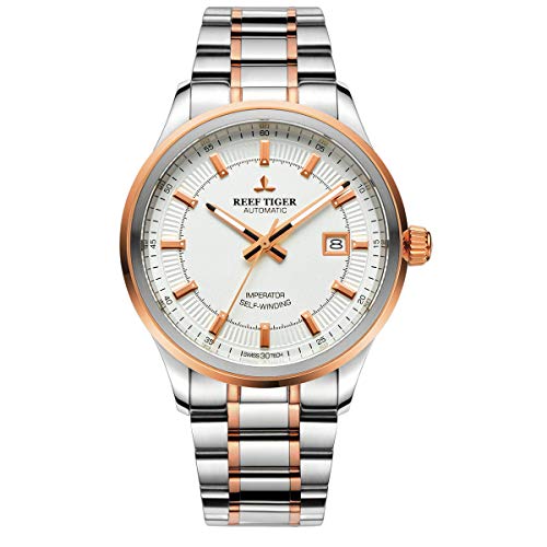 REEF TIGER Herren Uhr analog Automatik mit Zweifarbiges Edelstahl Armband RGA8015-PWT1 von REEF TIGER