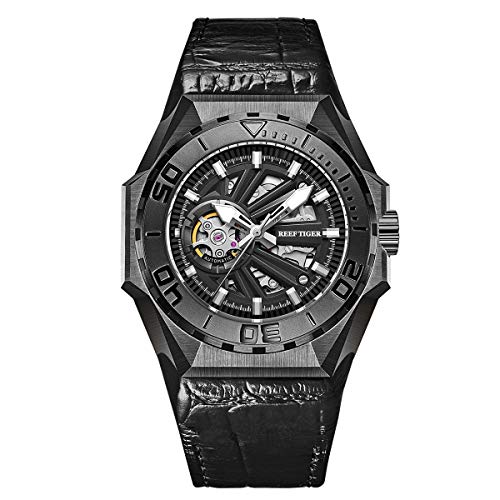 REEF TIGER Herren Tourbillon Automatik mit Edelstahl Armband RGA6903S (RGA6903S-BBBL) von REEF TIGER