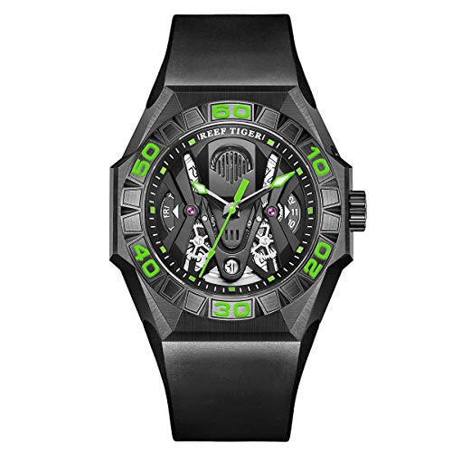 REEF TIGER Herren Tourbillon Automatik mit Edelstahl Armband RGA6912 (RGA6912-BBNR) von REEF TIGER