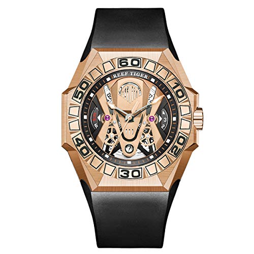 REEF TIGER Herren Tourbillon Automatik mit Edelstahl Armband RGA6912 (RGA6912-PPBR) von REEF TIGER