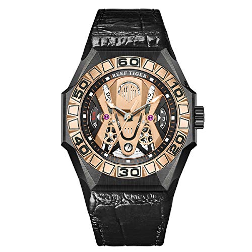 REEF TIGER Herren Tourbillon Automatik mit Edelstahl Armband RGA6912 (RGA6912-TPBL) von REEF TIGER