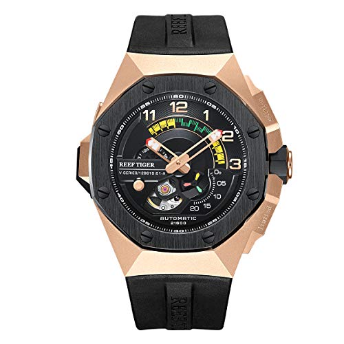 REEF TIGER Herren Weltzeituhr Automatik mit Kautschuk Armband RGA92S7 (RGA95S7-PTBB) von REEF TIGER