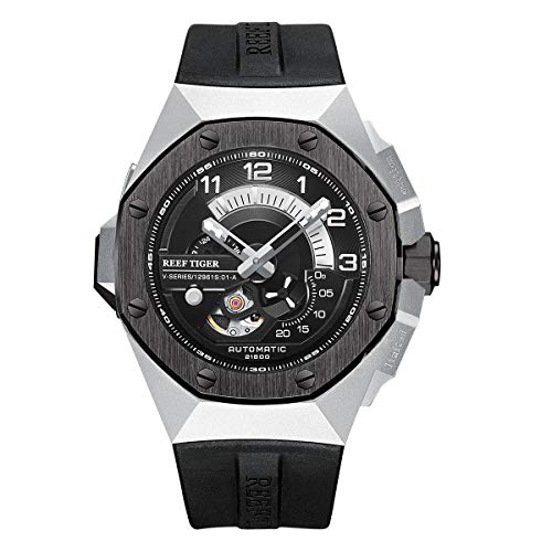 REEF TIGER Herren Weltzeituhr Automatik mit Kautschuk Armband RGA92S7 (RGA95S7-YTBB) von REEF TIGER