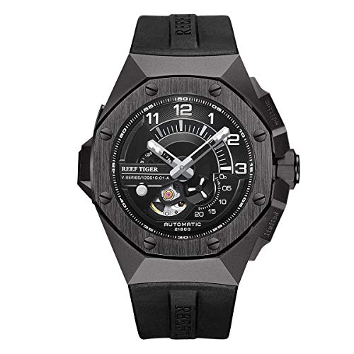 REEF TIGER Herren Weltzeituhr Automatik mit Kautschuk Armband RGA92S7-B von REEF TIGER