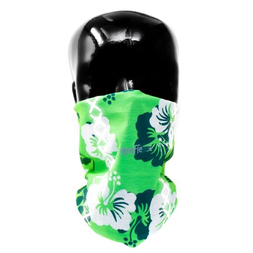 REEFLEXX Green Hibiscus Loop, Schlauchschal Halstuch Multifunktionstuch, bedruckt und mit Reflektoren atmungsaktiv, für Erwachsene von REEFLEXX