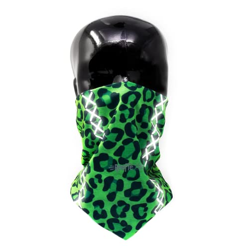 REEFLEXX Green Leopard Loop, Schlauchschal Halstuch Multifunktionstuch, bedruckt und mit Reflektoren atmungsaktiv, für Erwachsene von REEFLEXX