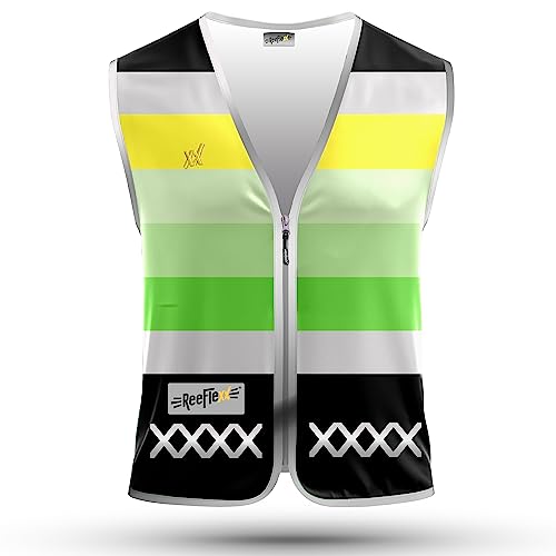 REEFLEXX Herren-Fahrradweste - Stylische Warnweste mit auffälligen Farben/Mustern und starken Reflektoren - Erhöhte Sichtbarkeit im Straßenverkehr. Green Stripes, Größe L/XL von REEFLEXX