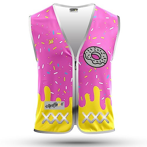 REEFLEXX Warnweste/Reflektorweste/Sicherheitsweste pink für Kinder, erhöhte Sichtbarkeit im Straßenverkehr, Joggen, Fahrrad oder Auto (Pink Donut, M) von REEFLEXX