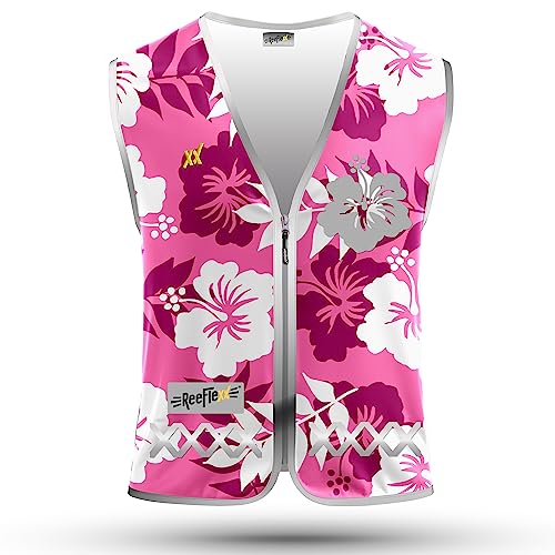 REEFLEXX Warnweste Damen Sicherheitsweste, erhöhte Sichtbarkeit im Straßenverkehr, Joggen, Fahrrad oder Auto, Pink Hibiscus, Größe XL von REEFLEXX