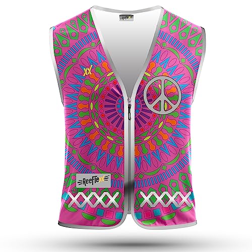 REEFLEXX Warnweste Damen Sicherheitsweste, erhöhte Sichtbarkeit im Straßenverkehr, Joggen, Fahrrad oder Auto, Pink Mandala, Größe XL von REEFLEXX