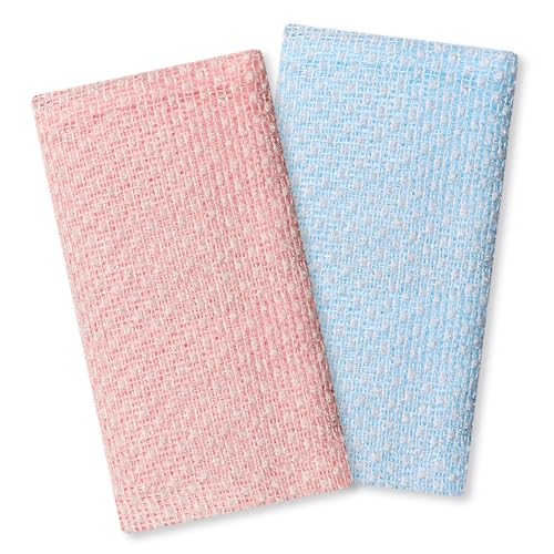 2 Stück Peeling-Handtücher, extra langes Peeling-Duschtuch, Rückenschrubber für die Verwendung unter der Dusche, Peeling-Rückenschrubber für Männer und Frauen, Körperreinigung (Blau/Rosa) von REEKNOKOL