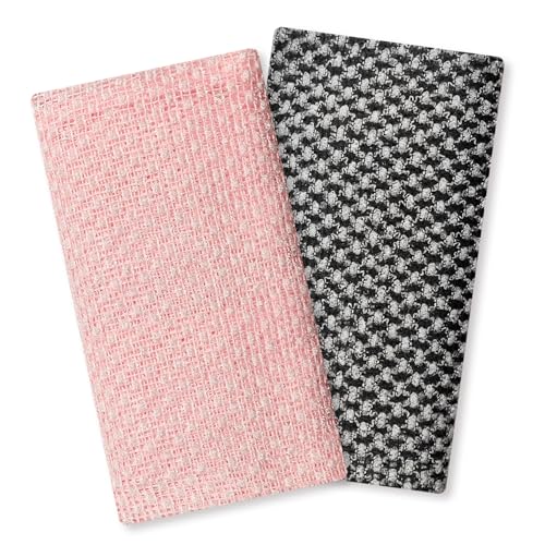 2 Stück Peeling-Handtücher, extra langes Peeling-Duschtuch, Rückenschrubber für die Verwendung unter der Dusche, Peeling-Rückenschrubber für Männer und Frauen, Körperreinigung (Schwarz/Rosa) von REEKNOKOL