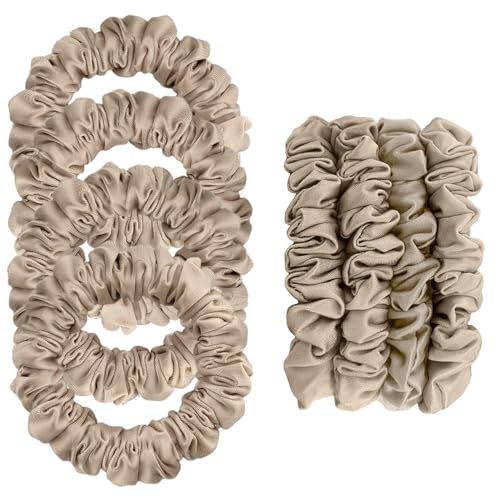 4 Seiden-Haargummis | Satin-Haargummis | Elastische Haargummis für Damen | Satin-Pferdeschwanzhalter die das Haar nicht beschädigen (Champagner) von REEKNOKOL