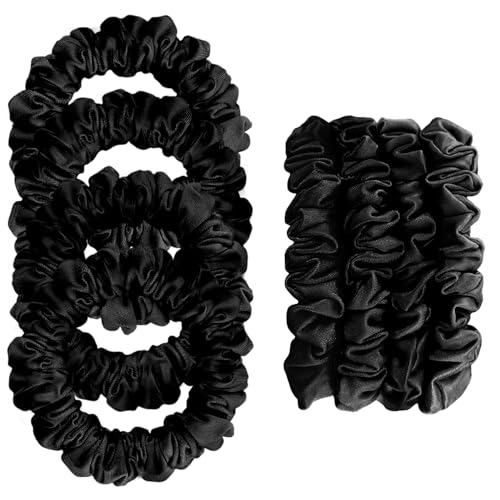 4 Seiden-Haargummis | Satin-Haargummis | Elastische Haargummis für Damen | Satin-Pferdeschwanzhalter die das Haar nicht beschädigen (Schwarz) von REEKNOKOL